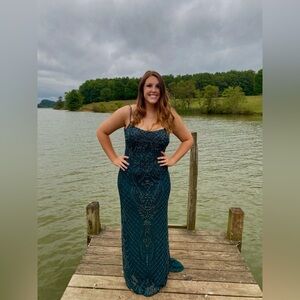 Sherri Hill Emerald Green Beaded Prom Dress